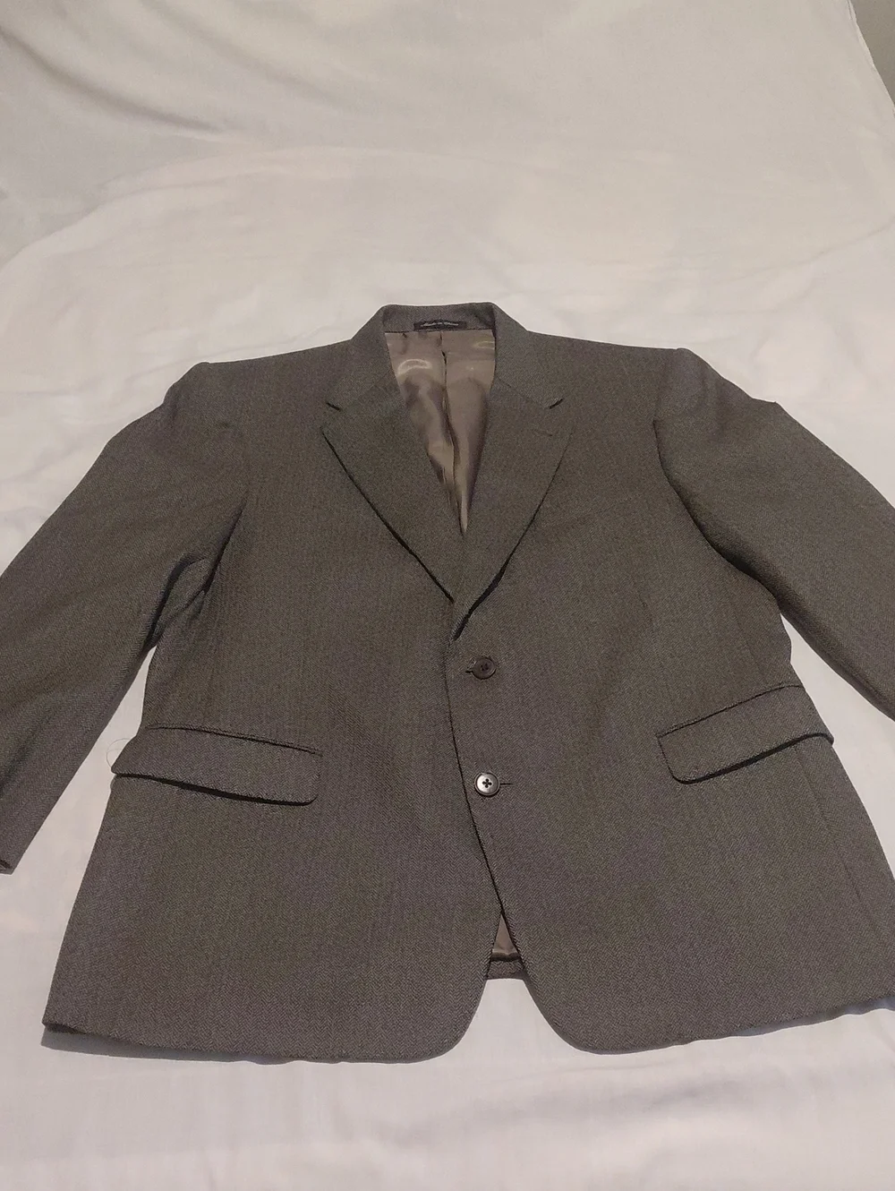 Murano Men's Brown-Gray Classic Herringbone Two-Button 100% Wool Blazer